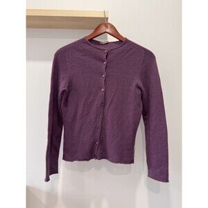 Agnona 100% Cashmere Womens 10 (44) Purple Cardigan Granny Tight Knit Italy